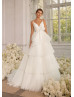 Ivory Glitter Tulle Ruffle Elegant Wedding Dress